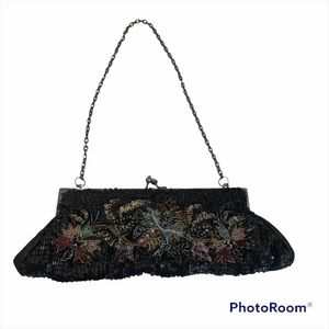 White House Black Market Sequin Floral Evening Bag Purse Chain